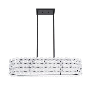 LightFixturesUSA - Bloom Art Deco Floral Glass Linear Cage Island Chandelier - Chandelier - Black - 