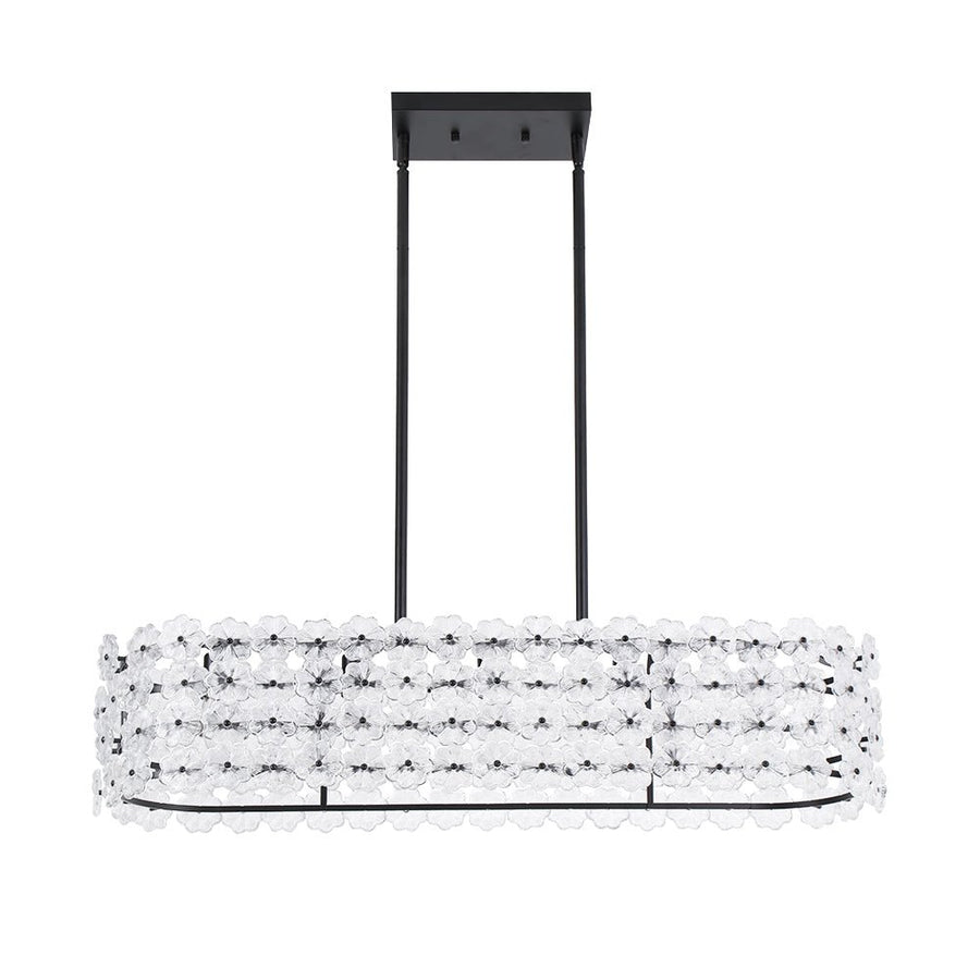 LightFixturesUSA - Bloom Art Deco Floral Glass Linear Cage Island Chandelier - Chandelier - Black - 