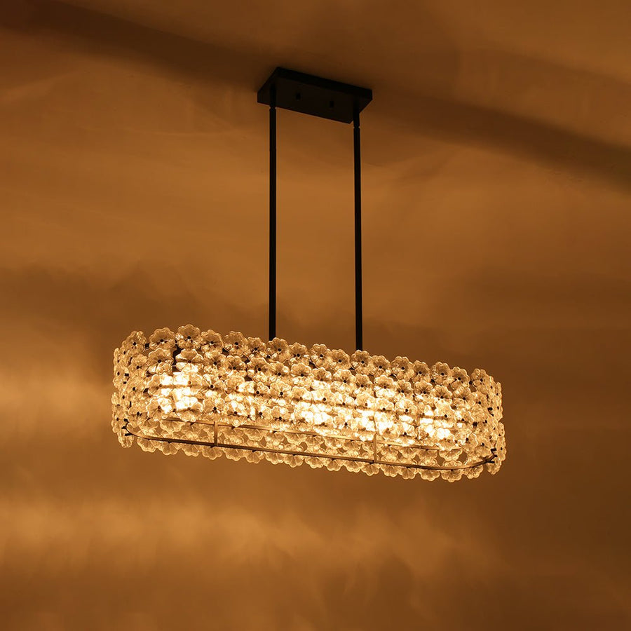 LightFixturesUSA - Bloom Art Deco Floral Glass Linear Cage Island Chandelier - Chandelier - Black - 