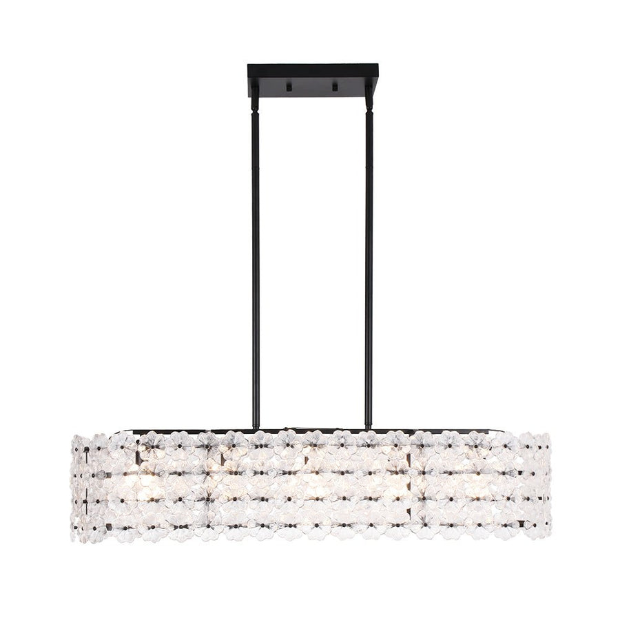 LightFixturesUSA - Bloom Art Deco Floral Glass Linear Cage Island Chandelier - Chandelier - Black - 