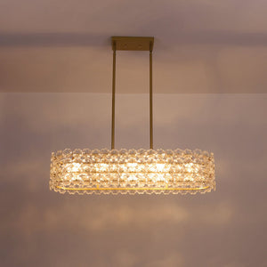 LightFixturesUSA - Bloom Art Deco Floral Glass Linear Cage Island Chandelier - Chandelier - Gold - 