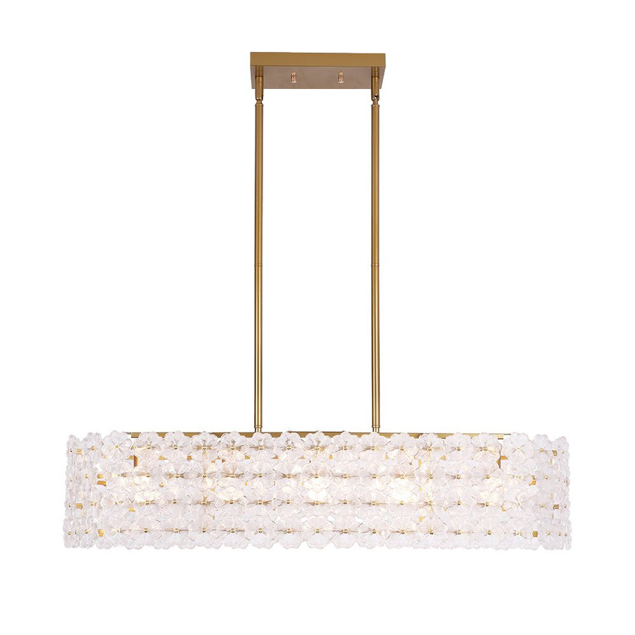 LightFixturesUSA - Bloom Art Deco Floral Glass Linear Cage Island Chandelier - Chandelier - Gold - 