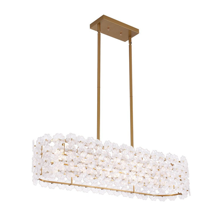 LightFixturesUSA - Bloom Art Deco Floral Glass Linear Cage Island Chandelier - Chandelier - Gold - 