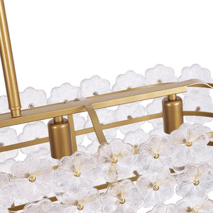 LightFixturesUSA - Bloom Art Deco Floral Glass Linear Cage Island Chandelier - Chandelier - Gold - 