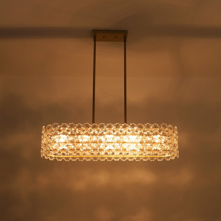 LightFixturesUSA - Bloom Art Deco Floral Glass Linear Cage Island Chandelier - Chandelier - Gold - 
