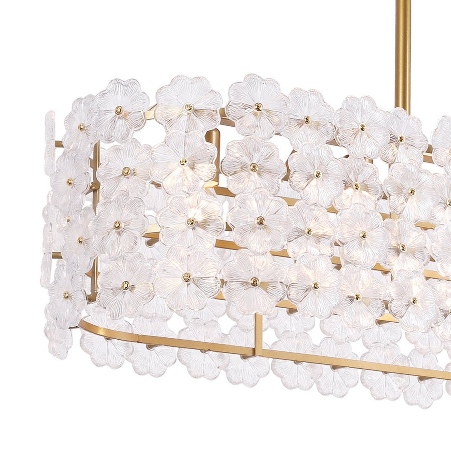 LightFixturesUSA - Bloom Art Deco Floral Glass Linear Cage Island Chandelier - Chandelier - Gold - 