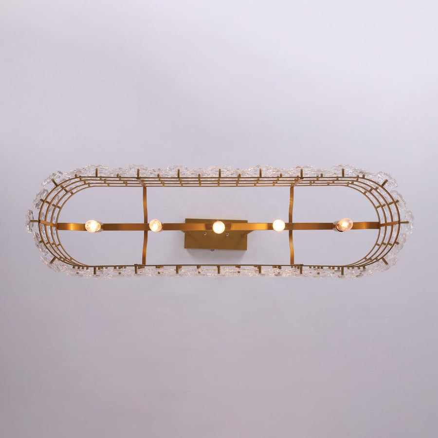 LightFixturesUSA - Bloom Art Deco Floral Glass Linear Cage Island Chandelier - Chandelier - Gold - 