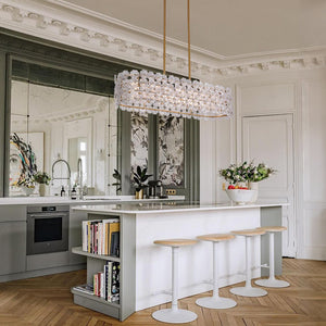 LightFixturesUSA - Bloom Art Deco Floral Glass Linear Cage Island Chandelier - Chandelier - Gold - 
