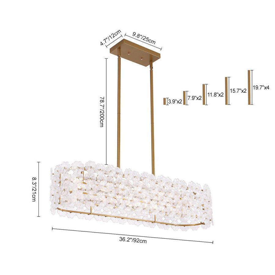 LightFixturesUSA - Bloom Art Deco Floral Glass Linear Cage Island Chandelier - Chandelier - Gold - 