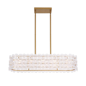 LightFixturesUSA - Bloom Art Deco Floral Glass Linear Cage Island Chandelier - Chandelier - Gold - 