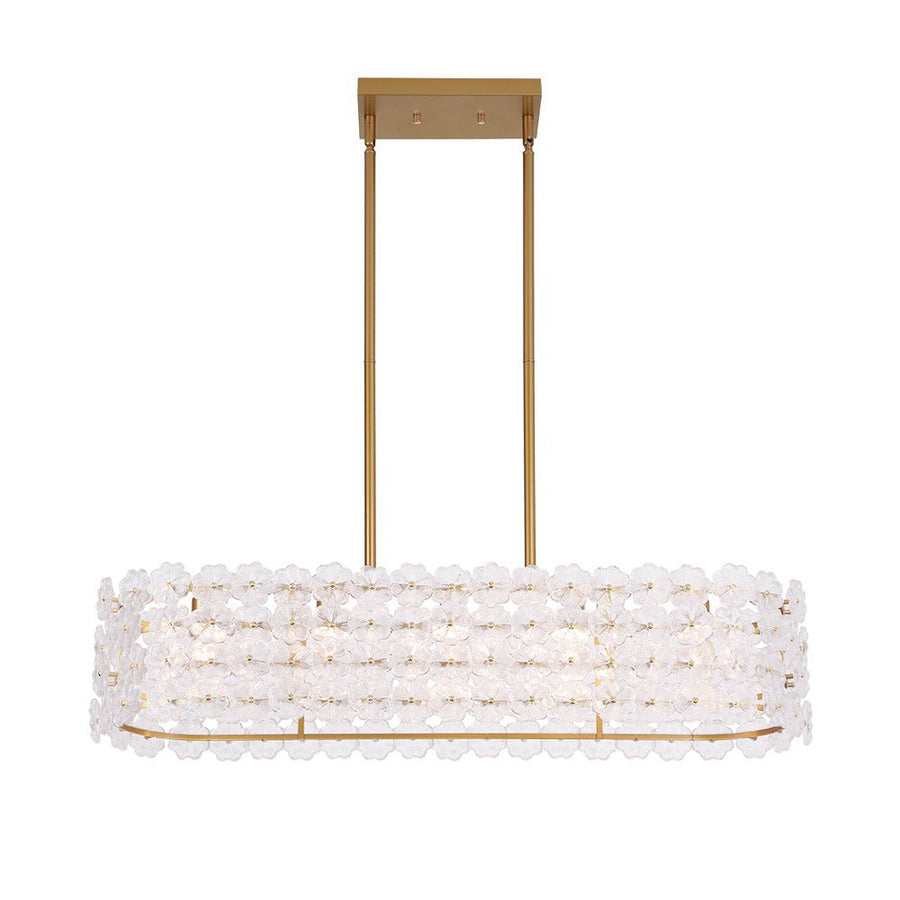 LightFixturesUSA - Bloom Art Deco Floral Glass Linear Cage Island Chandelier - Chandelier - Gold - 