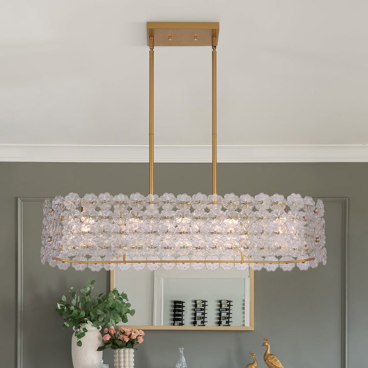 LightFixturesUSA - Bloom Art Deco Floral Glass Linear Cage Island Chandelier - Chandelier - Gold - 