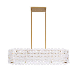 LightFixturesUSA - Bloom Art Deco Floral Glass Linear Cage Island Chandelier - Chandelier - Gold - 