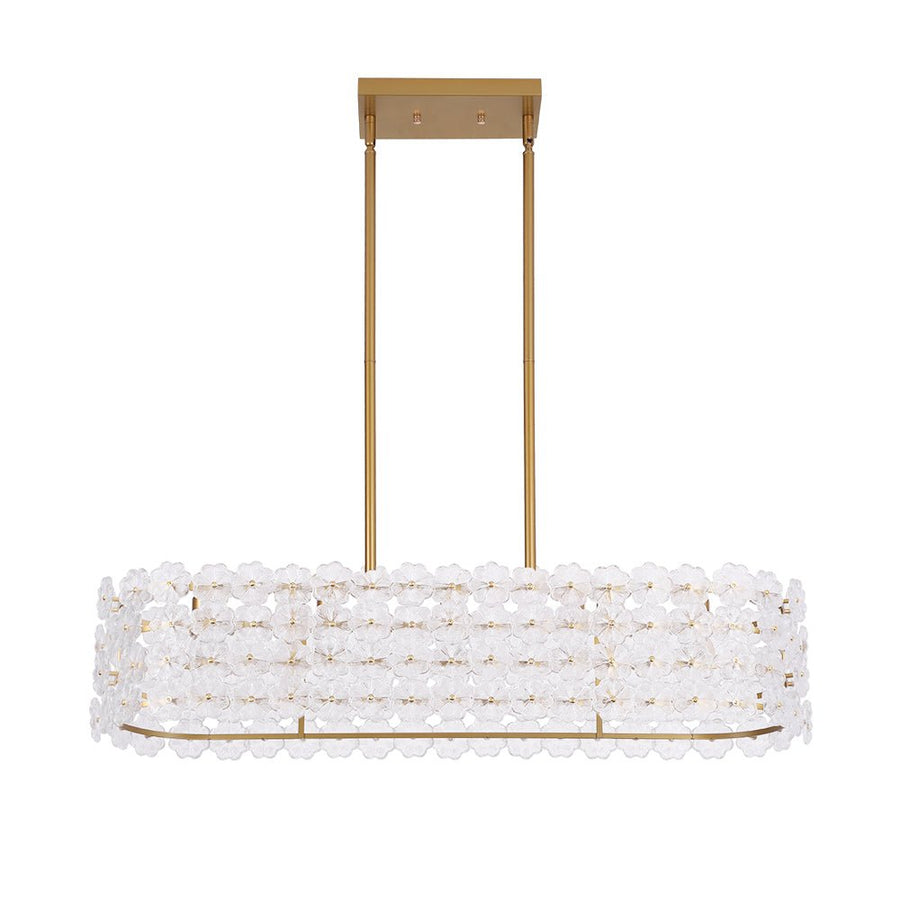 LightFixturesUSA - Bloom Art Deco Floral Glass Linear Cage Island Chandelier - Chandelier - Gold - 