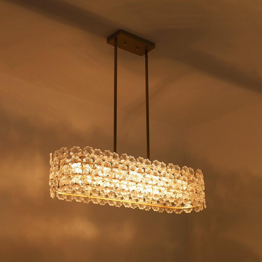 LightFixturesUSA - Bloom Art Deco Floral Glass Linear Cage Island Chandelier - Chandelier - Gold - 