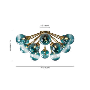 LightFixturesUSA - Bloom Blue Glass Bubble Round Sunburst Semi Flush Chandelier - Chandelier - Brass - 