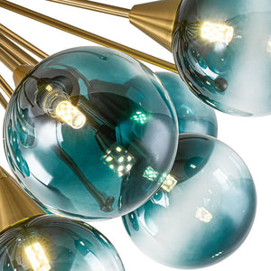 LightFixturesUSA - Bloom Blue Glass Bubble Round Sunburst Semi Flush Chandelier - Chandelier - Brass - 