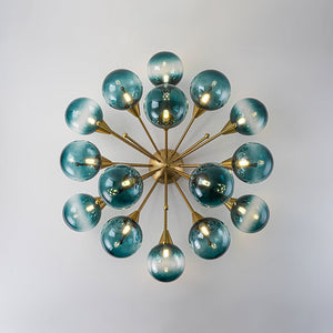 LightFixturesUSA - Bloom Blue Glass Bubble Round Sunburst Semi Flush Chandelier - Chandelier - Brass - 
