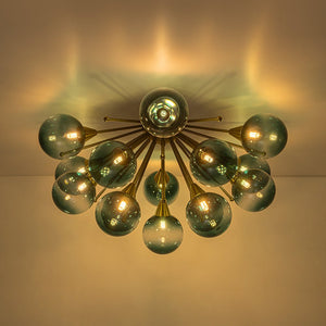 LightFixturesUSA - Bloom Blue Glass Bubble Round Sunburst Semi Flush Chandelier - Chandelier - Brass - 