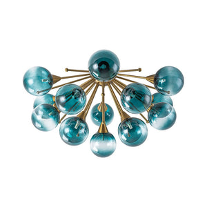 LightFixturesUSA - Bloom Blue Glass Bubble Round Sunburst Semi Flush Chandelier - Chandelier - Brass - 