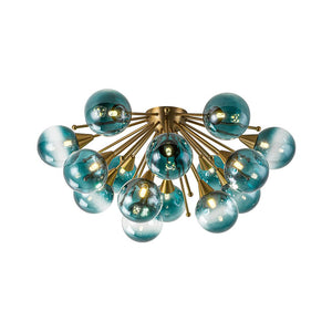 LightFixturesUSA - Bloom Blue Glass Bubble Round Sunburst Semi Flush Chandelier - Chandelier - Brass - 