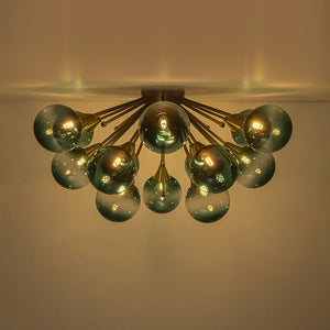 LightFixturesUSA - Bloom Blue Glass Bubble Round Sunburst Semi Flush Chandelier - Chandelier - Brass - 
