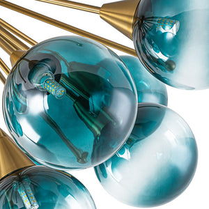 LightFixturesUSA - Bloom Blue Glass Bubble Round Sunburst Semi Flush Chandelier - Chandelier - Brass - 