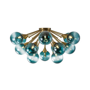 LightFixturesUSA - Bloom Blue Glass Bubble Round Sunburst Semi Flush Chandelier - Chandelier - Brass - 