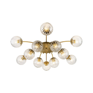 LightFixturesUSA-Bloom Brass 12-Light Ribbed Glass Bubble Semi Flush Chandelier-Chandelier-Brass (Exclusive Offer)-