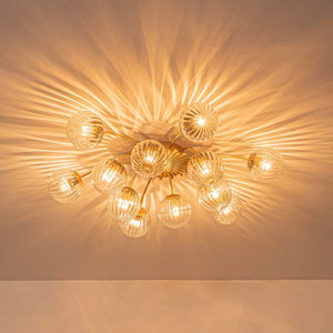 LightFixturesUSA-Bloom Brass 12-Light Ribbed Glass Bubble Semi Flush Chandelier-Chandelier-Brass (Exclusive Offer)-