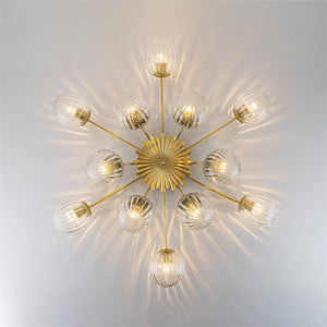 LightFixturesUSA-Bloom Brass 12-Light Ribbed Glass Bubble Semi Flush Chandelier-Chandelier-Brass (Exclusive Offer)-