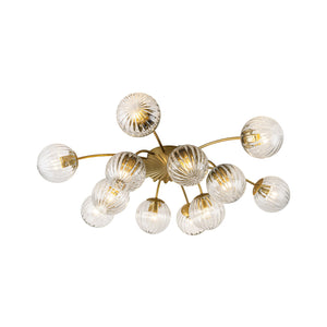 LightFixturesUSA-Bloom Brass 12-Light Ribbed Glass Bubble Semi Flush Chandelier-Chandelier-Brass (Exclusive Offer)-
