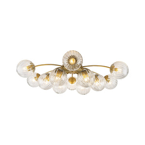 LightFixturesUSA-Bloom Brass 12-Light Ribbed Glass Bubble Semi Flush Chandelier-Chandelier-Brass (Exclusive Offer)-