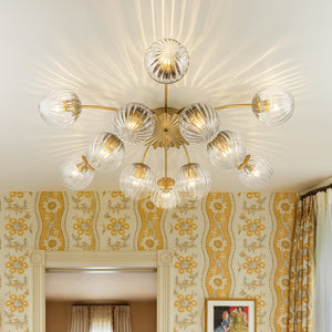 LightFixturesUSA-Bloom Brass 12-Light Ribbed Glass Bubble Semi Flush Chandelier-Chandelier-Brass (Exclusive Offer)-