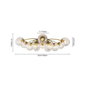 LightFixturesUSA-Bloom Brass 12-Light Ribbed Glass Bubble Semi Flush Chandelier-Chandelier-Brass (Exclusive Offer)-