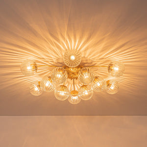 LightFixturesUSA-Bloom Brass 12-Light Ribbed Glass Bubble Semi Flush Chandelier-Chandelier-Brass (Exclusive Offer)-