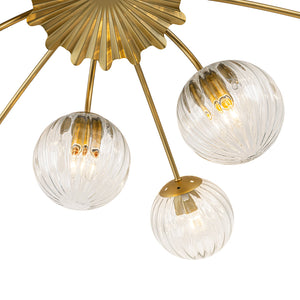 LightFixturesUSA-Bloom Brass 12-Light Ribbed Glass Bubble Semi Flush Chandelier-Chandelier-Brass (Exclusive Offer)-