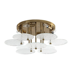 LightFixturesUSA - Bloom Brass 6 - Light Tiered Rippled Glass Round Semi Flush Mount - Ceiling Light - 25 in - 