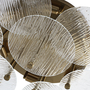 LightFixturesUSA - Bloom Brass 6 - Light Tiered Rippled Glass Round Semi Flush Mount - Ceiling Light - 25 in - 
