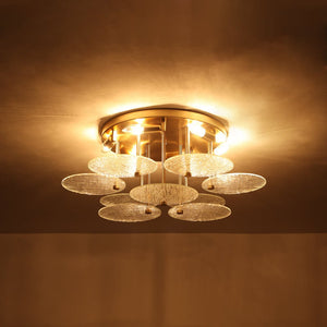 LightFixturesUSA - Bloom Brass 6 - Light Tiered Rippled Glass Round Semi Flush Mount - Ceiling Light - 25 in - 