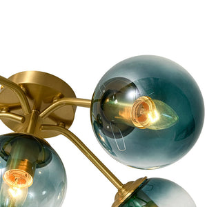 LightFixturesUSA - Bloom Brass Blue Glass Bubble Semi Flush Chandelier - Chandelier - 11 - Lt (Pre - Order) - 