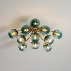 LightFixturesUSA - Bloom Brass Blue Glass Bubble Semi Flush Chandelier - Chandelier - 11 - Lt (Pre - Order) - 