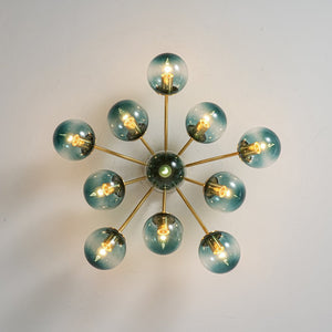 LightFixturesUSA - Bloom Brass Blue Glass Bubble Semi Flush Chandelier - Chandelier - 11 - Lt (Pre - Order) - 
