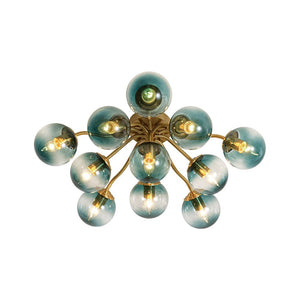 LightFixturesUSA - Bloom Brass Blue Glass Bubble Semi Flush Chandelier - Chandelier - 11 - Lt (Pre - Order) - 