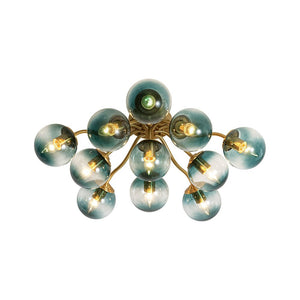 LightFixturesUSA - Bloom Brass Blue Glass Bubble Semi Flush Chandelier - Chandelier - 11 - Lt (Pre - Order) - 