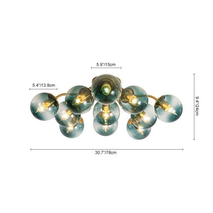 LightFixturesUSA - Bloom Brass Blue Glass Bubble Semi Flush Chandelier - Chandelier - 11 - Lt (Pre - Order) - 