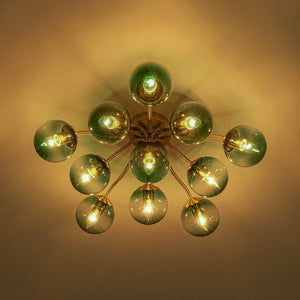 LightFixturesUSA - Bloom Brass Blue Glass Bubble Semi Flush Chandelier - Chandelier - 11 - Lt (Pre - Order) - 