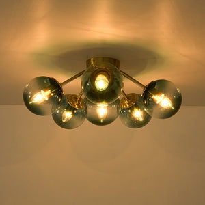 LightFixturesUSA - Bloom Brass Blue Glass Bubble Semi Flush Chandelier - Chandelier - 11 - Lt (Pre - Order) - 