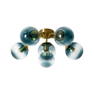 LightFixturesUSA - Bloom Brass Blue Glass Bubble Semi Flush Chandelier - Chandelier - 6 - Lt - 