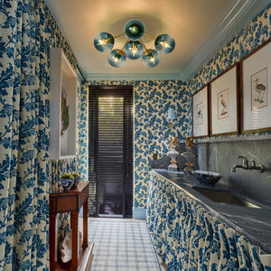 LightFixturesUSA - Bloom Brass Blue Glass Bubble Semi Flush Chandelier - Chandelier - 6 - Lt - 